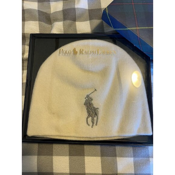 Rare Polo Ralph Lauren Big Pony White and silver winter hat - Picture 1 of 3